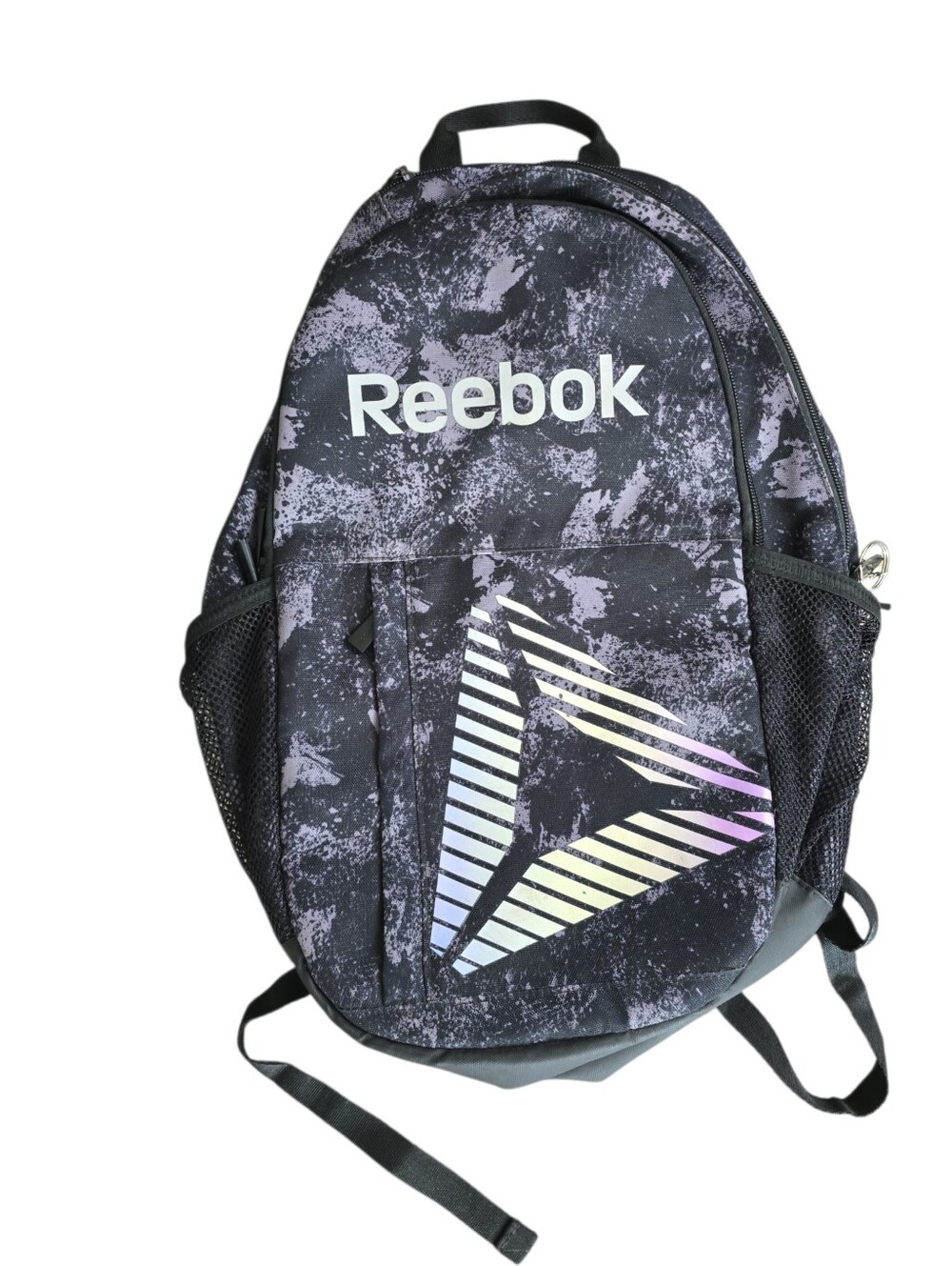 NWOT Reebok Laptop Backpack Black Gray Iridescent Logo School Gym Travel
